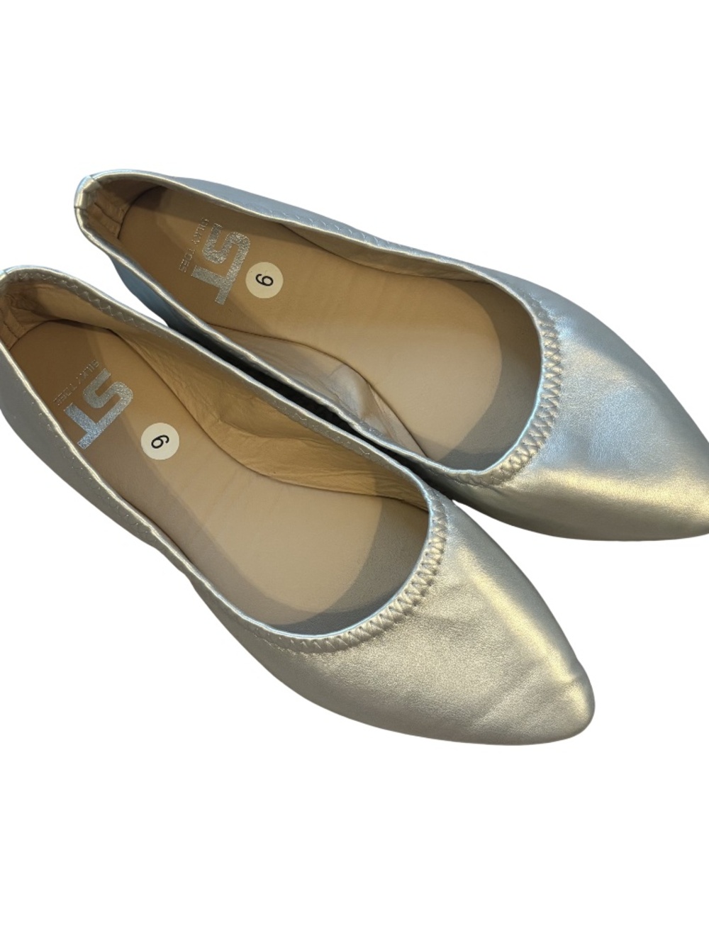 Silky Toes Silver Pointed Ballet Flats